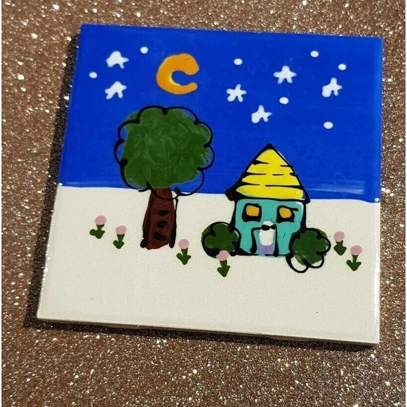 Robin Sterling Art Tile Signed Ceramic  Studio Pottery Night Moon 4.25" Square - Picture 7 of 12
